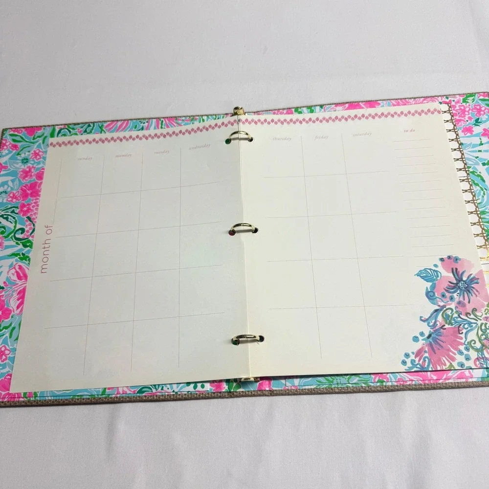 Lilly Pulitzer Large Agenda Planner Binder Floral Gold Ring 12x10 Refillable